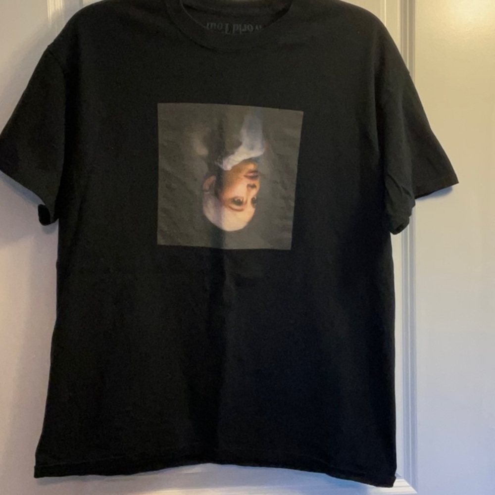 Ariana Grande Black Graphic T-Shirt with Portrait Print